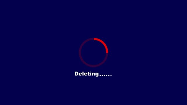 Deleting progress loading bar computer screen animation isolated on white background. Loading deleting bar Deleting button icon. deleted sign animation Deleting Text and Loading Dots on. 4k video