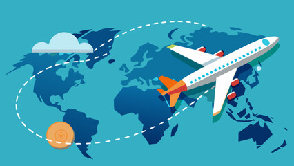 Airplane flying over world map Vector