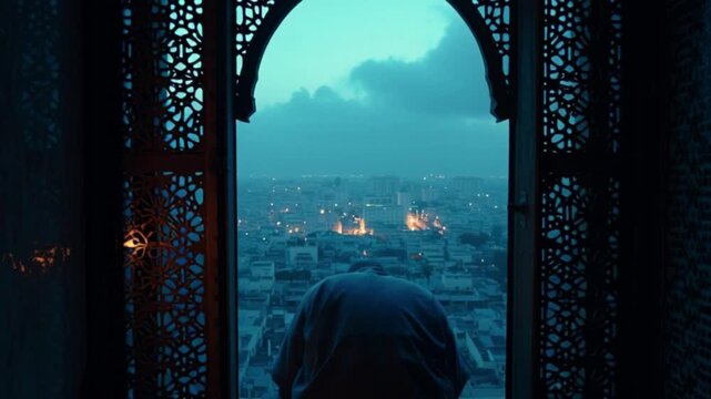  Religious muslim man praying inside the mosque