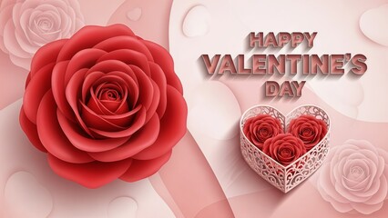 Happy valentines day greeting card with red roses and heart