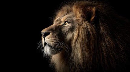 Naklejka premium Majestic Male Lion Side Profile with Dramatic and Cinematic Lighting