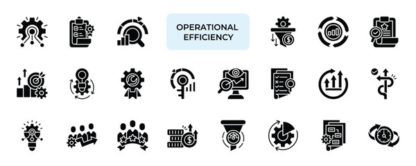 Operational Efficiency Icon set Collection in Solid Glyph Style. Productivity, Performance, Optimization, Resource, Management, Time, Effective