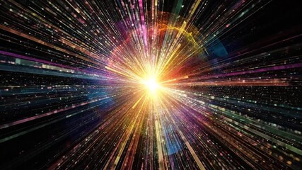 A vibrant burst of colors emanates from a central light source, extending outwards in all directions - Powered by Adobe