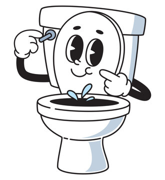 Cute Cartoon Toilet Flushing Water Button Bathroom Hygiene