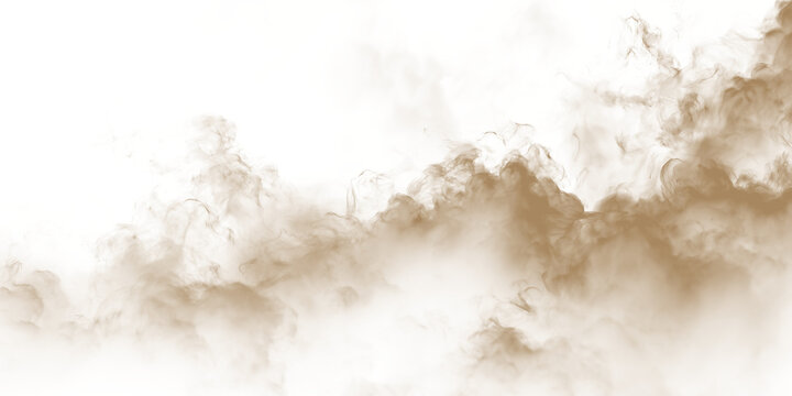 Dust sand soil smoke cloud particles isolated on transparent white background. Brown sandstorm smog sand dust explosion rising. Design elements for Compositing, covering, overlay, PNG