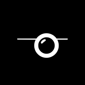 Camera lens icon on a horizontal line symbolizes photography, vision, and focus in digital media.