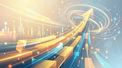 Futuristic data flow,technology growth and innovation concept,arrows and digital elements represent rapid progress and analytics in a global business environment