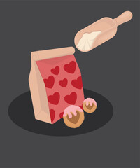 Illustration with a Love Bag  Pattern of Flour and Vanilla Cookies Taste
