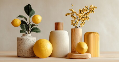 Bright Still Life Arrangement with Yellow Elements for Contemporary Indoor Decor © vectorizer88