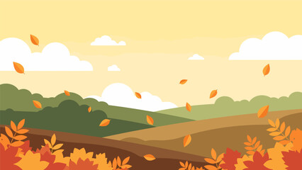 Autumn landscape with falling leaves and sunny sky Autumn.
