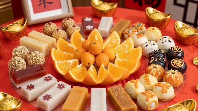 Chinese New Year Traditional Pastries and Fruit Platter