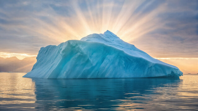 iceberg at sunset. Iceberg illuminated by rays of light - Powered by Adobe