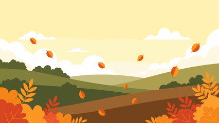Autumn leaves falling in countryside landscape Autumn.