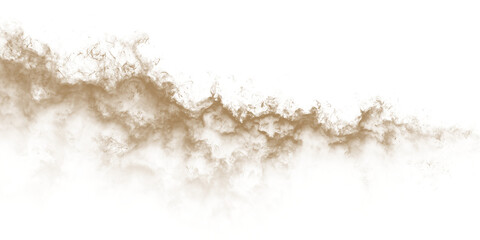 Naklejka premium Sand, dust, brown, natural, smoke realistic dust PNG with brown sandstorm cloud and textured explosion. This PNG Overlay is transparent, ideal for desert scenes, pollution or storm effects.