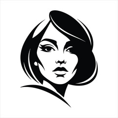 Elegant black and white portrait of a stylish woman with a classic bob haircut