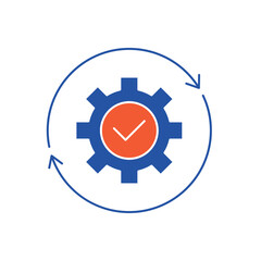 Obraz premium Icon a Setting gear and checkmark cycle, outline editable stroke line drawing eps.