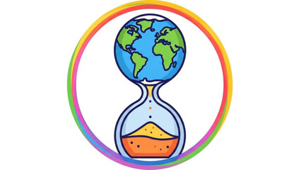Fototapeta premium Earth on hourglass with rainbow circle eco concept