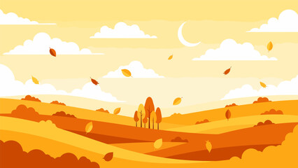 Autumn couple walking in field under crescent moon Autumn.