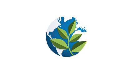 Green leaves growing over planet Earth globe environmental sustainability ecology nature icon illustration isolated on white background