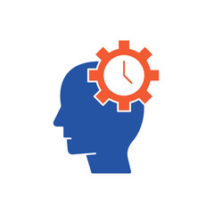 Interpretation head brain and time gear outline editable stroke line drawing eps.