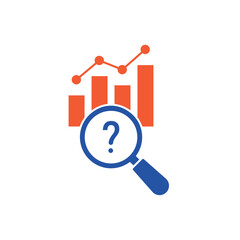 Obraz premium Significance chart bar and question magnifying glass outline editable stroke line drawing eps.