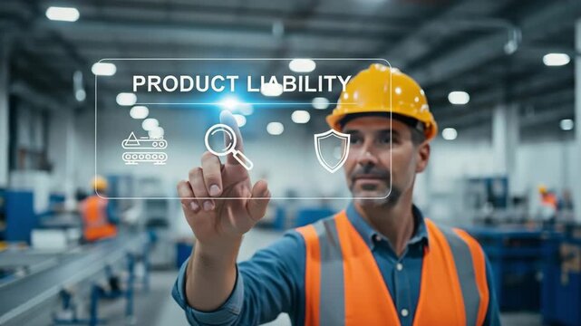 An industrial worker interacting with product liability interface.