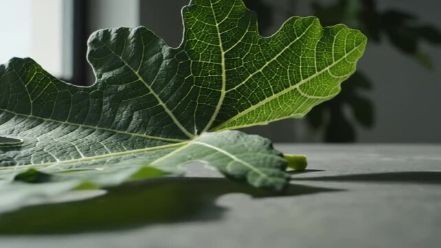 Elegant Fig Leaf Close Up Revealing Intricate Veins And Natural Green Texture Beauty