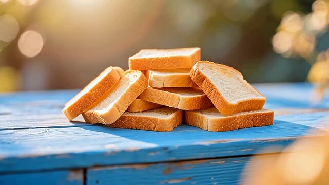 StackofSlicedBreadonBlueWoodenSurface