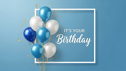 Happy birthday wishes with blue and white balloons