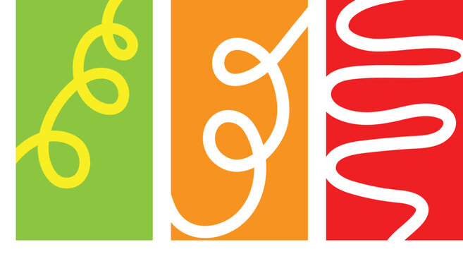 Vibrant abstract squiggles on colored backgrounds