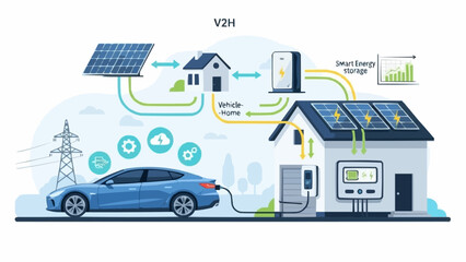 Obraz premium Electric Vehicle Charging Station with Solar Panels and Smart Grid Integration.