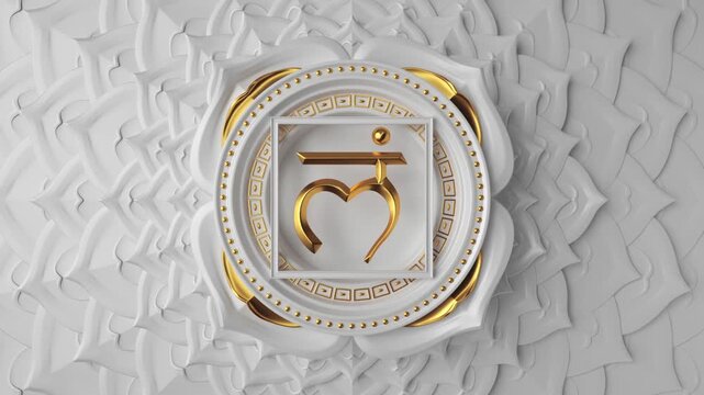 3d root chakra symbol rotating over white background. Seamless vertical video of spinning buddhist lotus mandala. Looped motion design of magical oriental sacred geometry ornament.