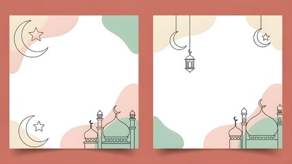 Modern Pastel Ramadan Greeting Card Template with Mosque Frame