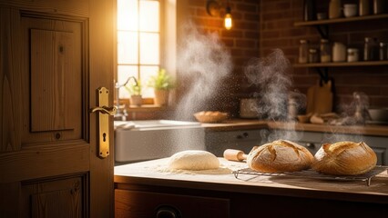Freshly Baked Bread in a Warm Kitchen