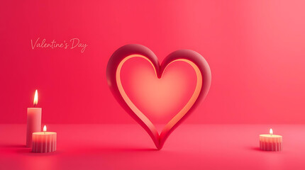Valentine's Day Heart With Candles On The Red Background