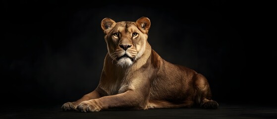 Obraz premium Majestic Male Lion Lying Down with a Powerful and Noble Gaze