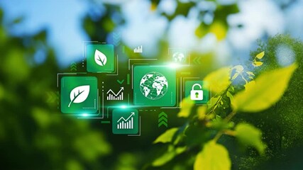 Protecting environment concept with earth icons and green leaves. - Powered by Adobe