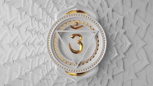 3d root chakra symbol rotating over white background. Seamless vertical video of spinning buddhist lotus mandala. Looped motion design of magical oriental sacred geometry ornament.