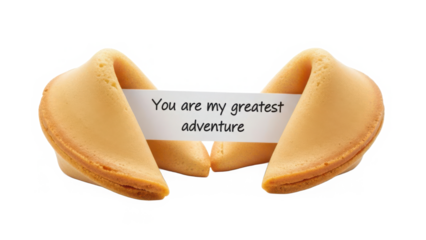 You are my greatest adventure: a heartfelt message revealed in a classic fortune cookie isolated on transparent background