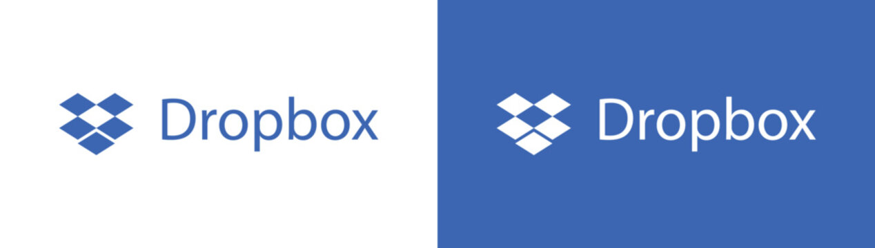 Dropbox Logo with Text on Transparent and Blue Background, Editorial Use Only
