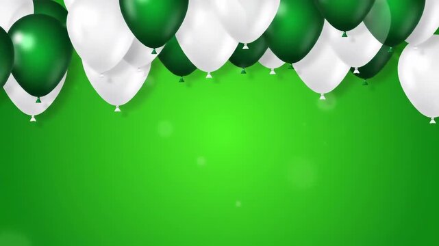 Green and white balloons floating on a green background
