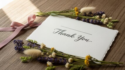 Thank You Card with Dried Flowers and Calligraphy