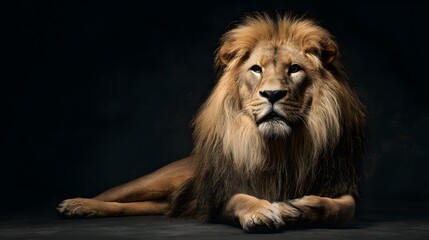 Fototapeta premium Majestic Male Lion Lying Down with a Powerful and Noble Gaze