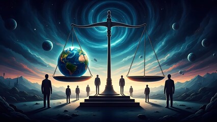 Global consumer justice concept with scales and globe