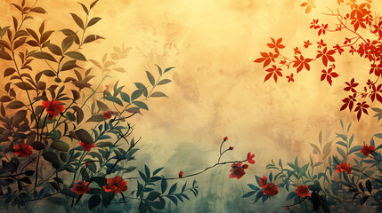 Vintage Asian Floral Painting