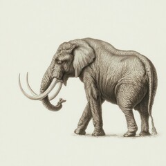 Obraz premium Sepia-toned illustration depicts a prehistoric elephant-like creature walking right