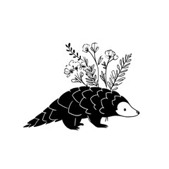 Pangolin. Pangolin simple black and white line art vector logo