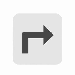 Dark grey right-angle arrow icon pointing right within a light grey rounded square, representing navigation or direction.