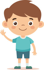 Obraz premium Little Boy Waving Hello Clean Vector Silhouette Flat Design