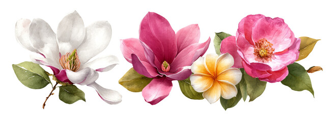 Obraz premium Handpainted Floral Clipart with Vibrant Gouache Flowers and Leaves